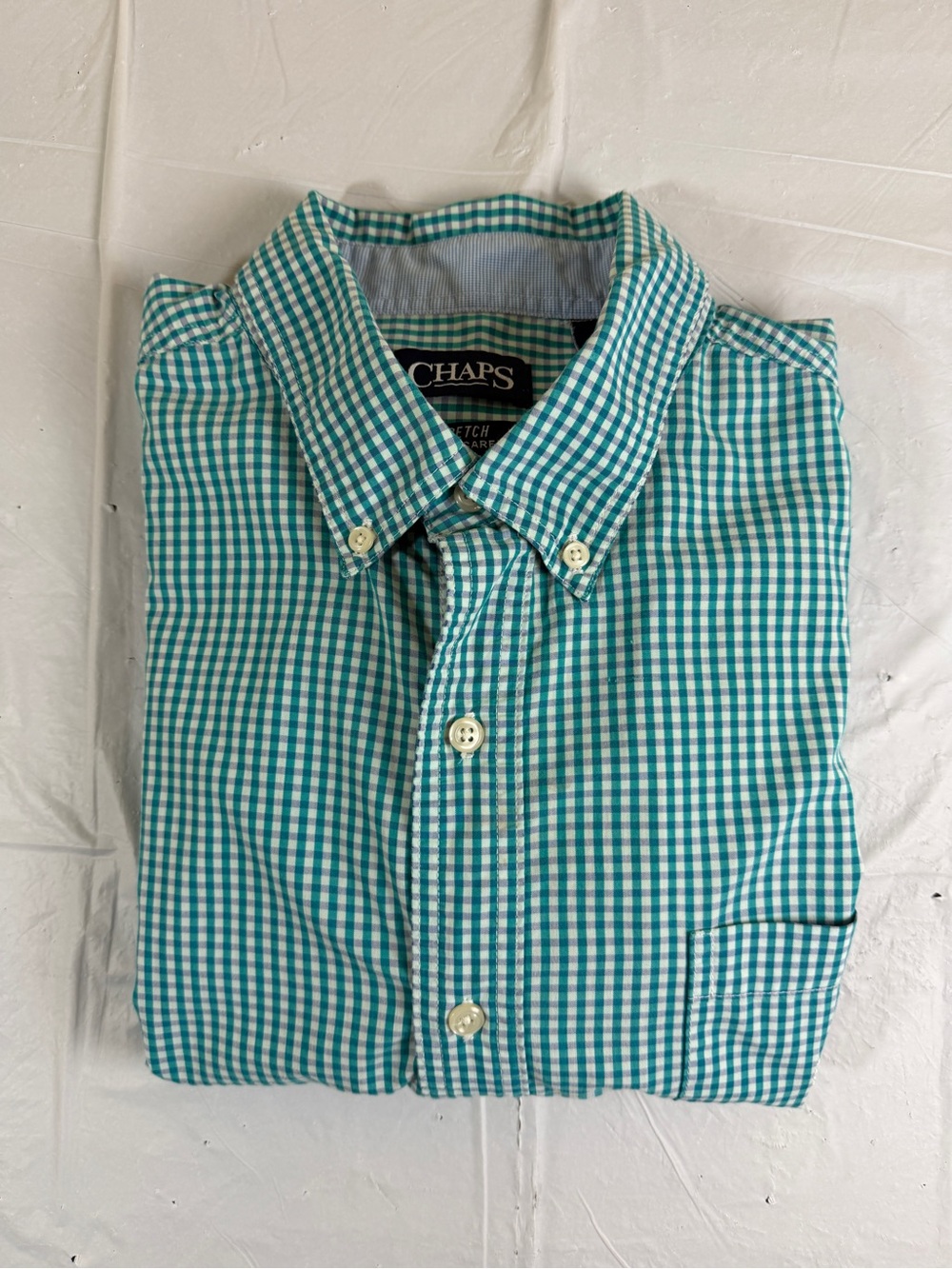 Chaps Men's Teal and White‎ Gingham Button-Down Shirt